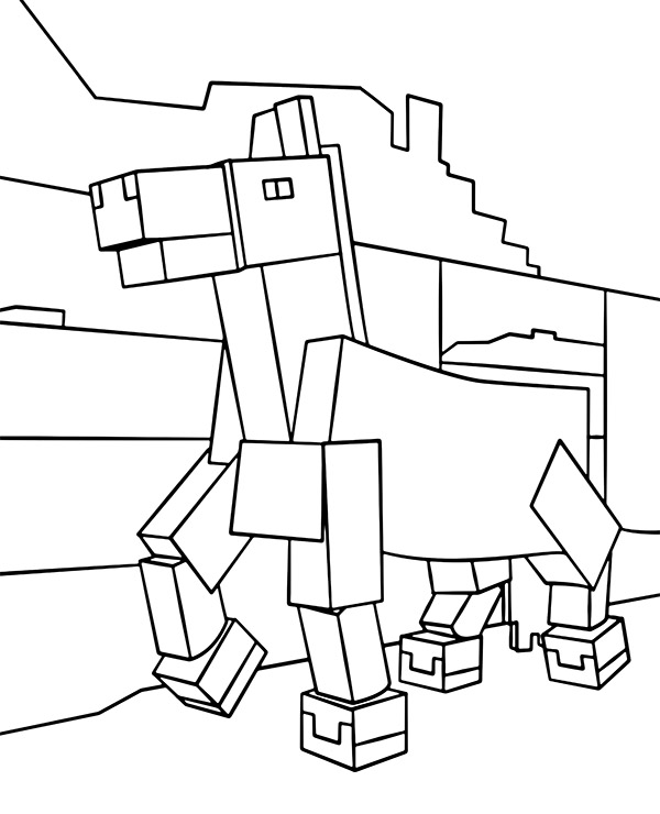 Online coloring book: Minecraft running horse coloring book
